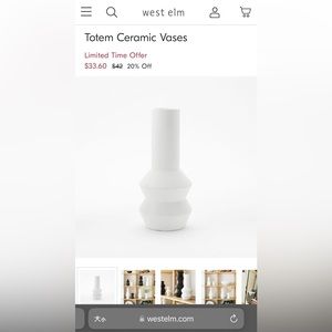 West Elm Totem Ceramic Vase White 12.5